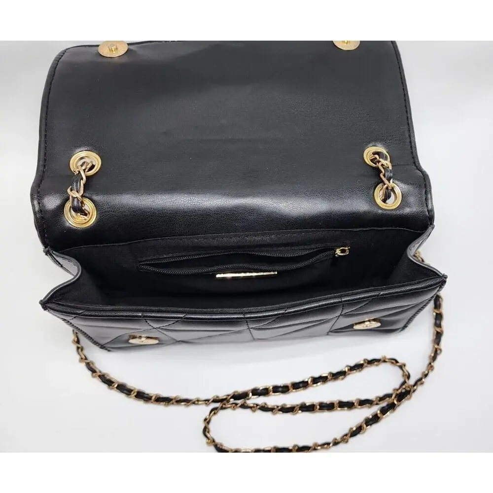 BAM FOREVER Leather Clutch Purse Black Magnetic Snap Quilted Leather Purse Small